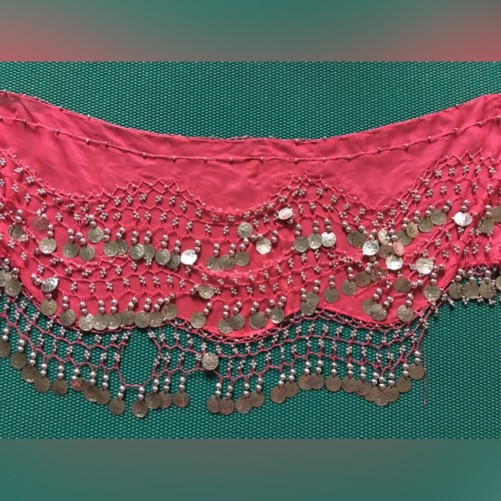 Embellished Hot Pink Hip Scarf w Silver coins. Chiffon #Zumba
